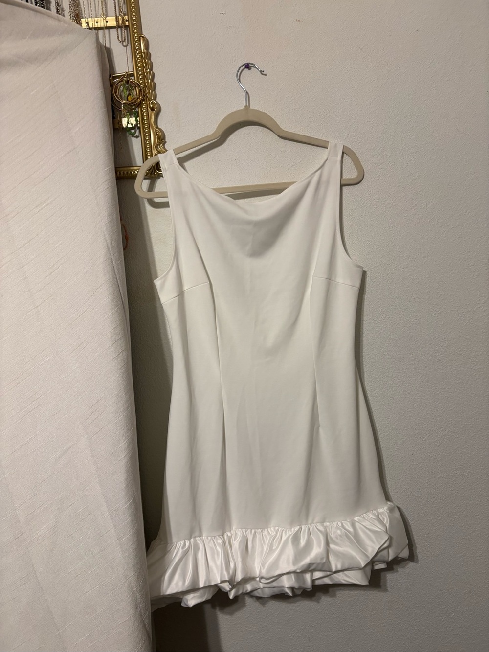 White Sleeveless Ruffle-Hem Dress